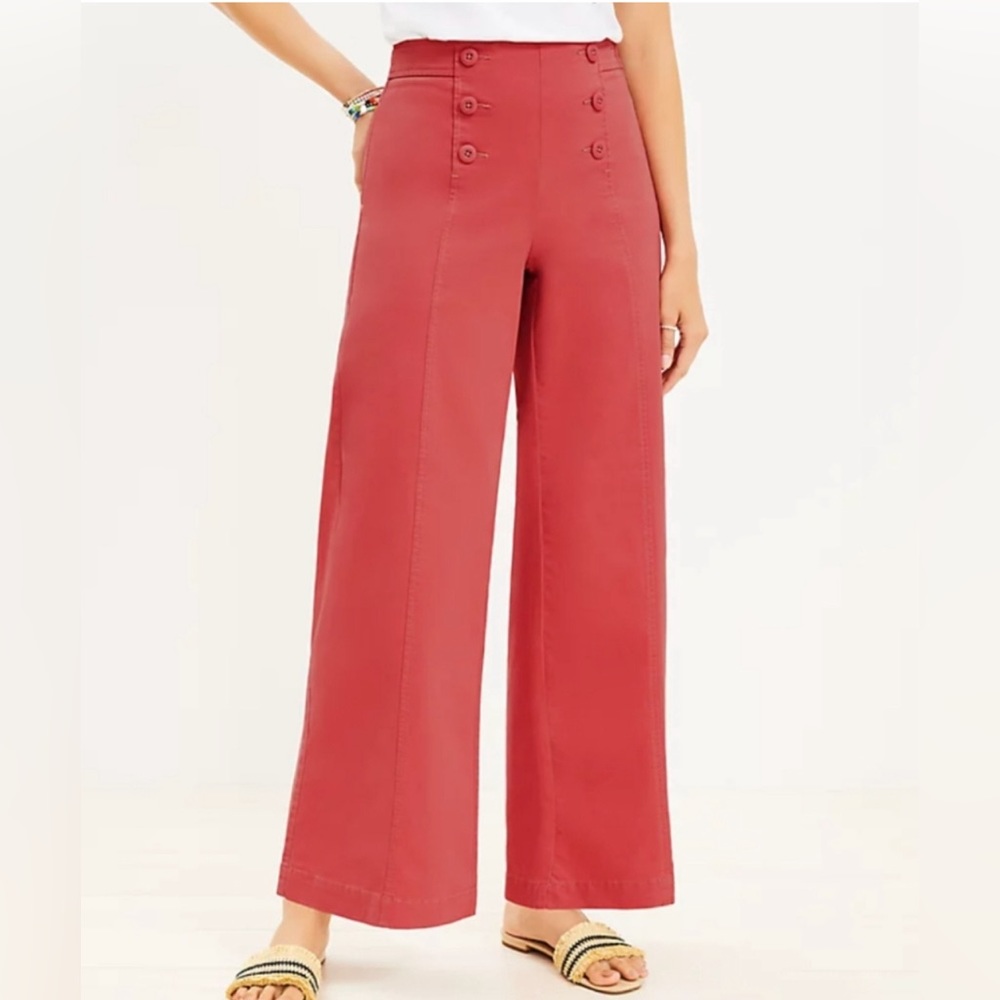 LOFT Wide Leg High-Rise Sailor Pants in Coral